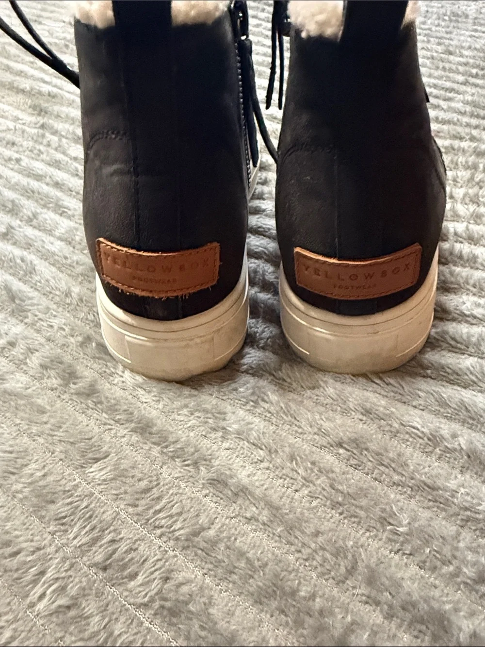 Yellow Box Black Ankle Booties with Cream Faux-Shearling Trim